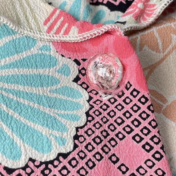 Zoe Floral Button Blouse Large Pink Teal Lace Back Boho Cottagecore USA - Picture 7 of 12